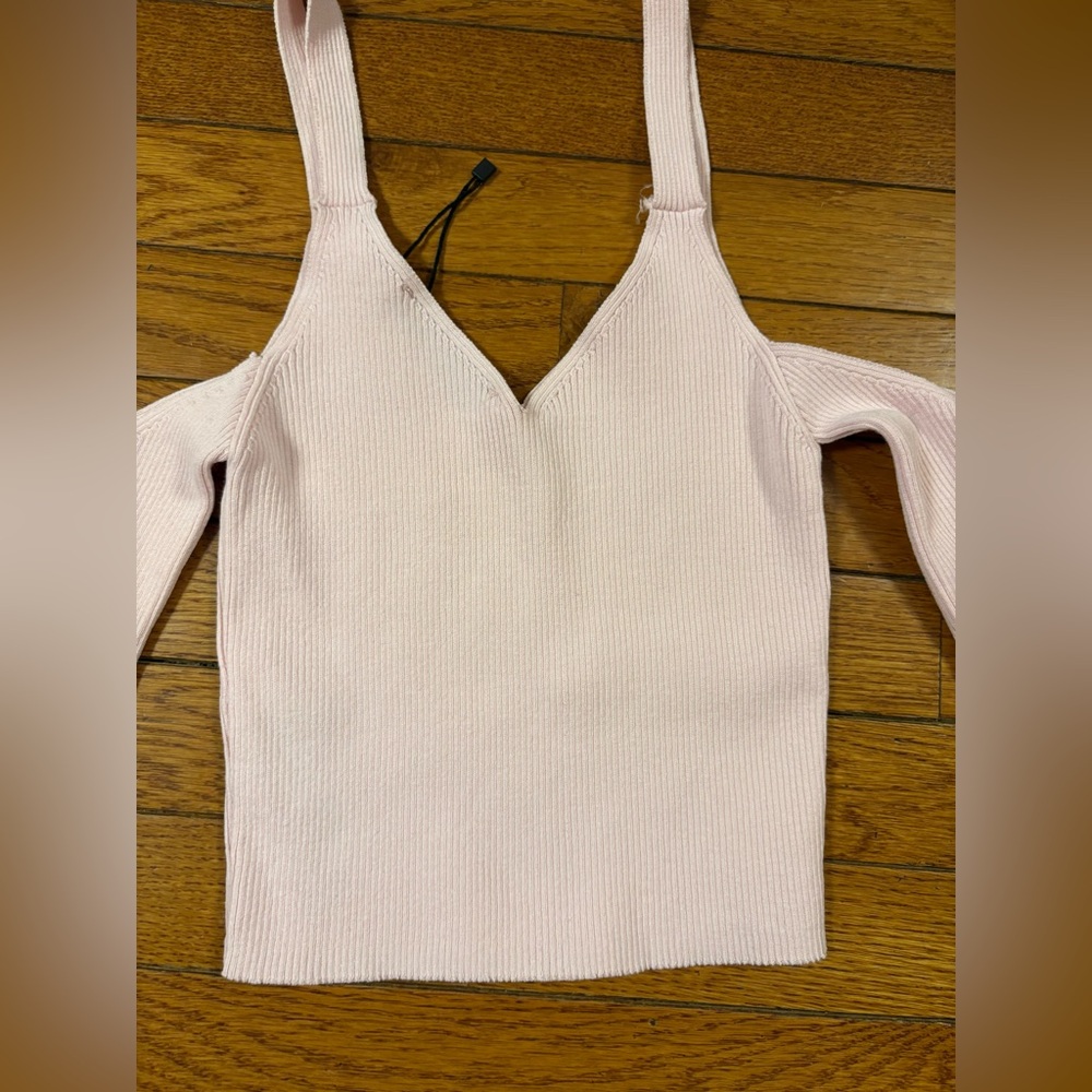 Zara Light Pink Ribbed Cold-Shoulder Top - Picture 3 of 7